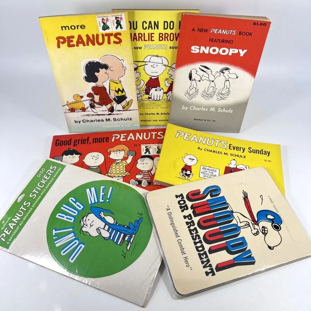 VTG  Peanuts Comic Books 1952-1963 Holt‎ Rinehart Winston LOT+Stickers/Postcards